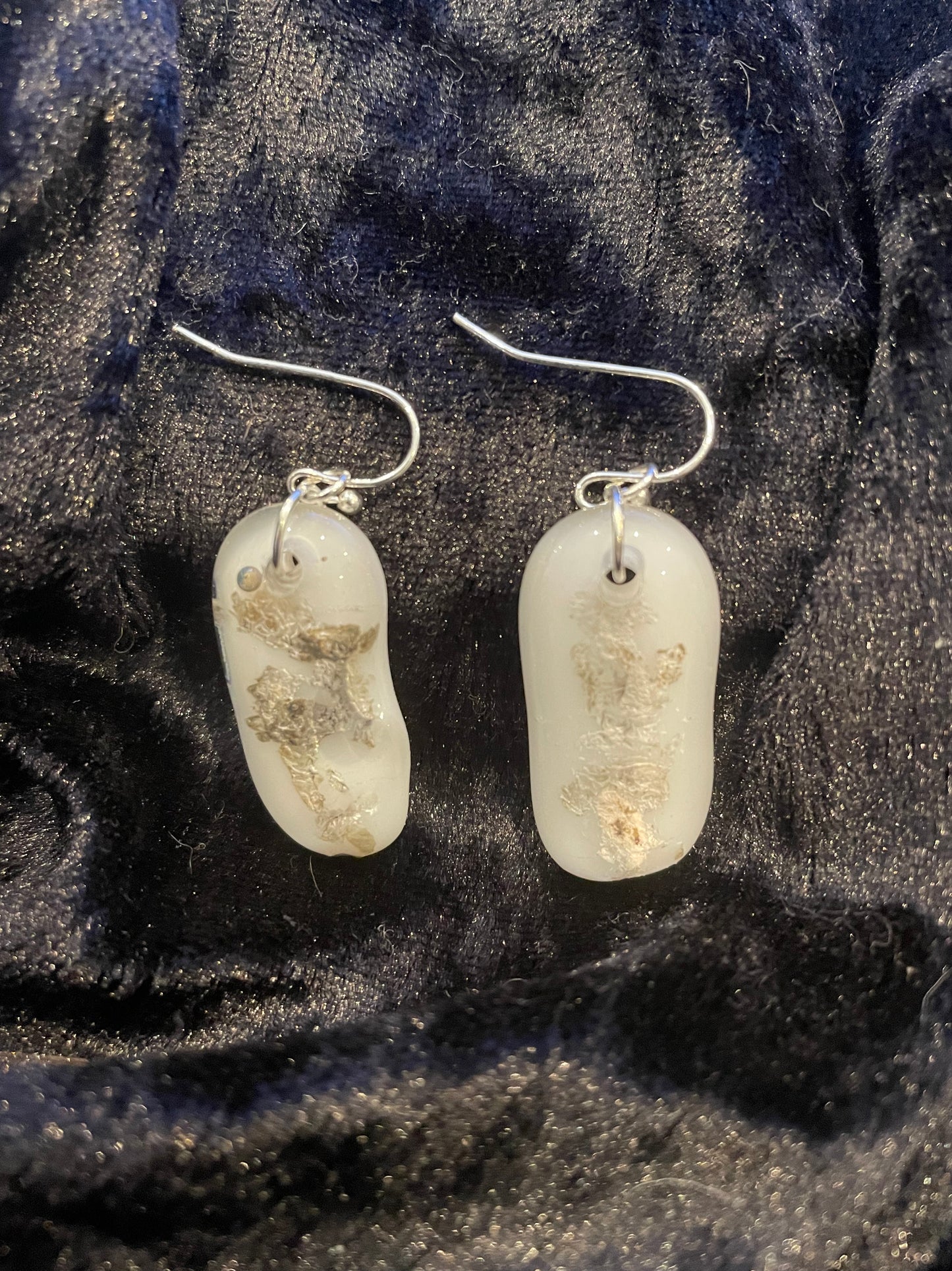 Fused white & grey glass oblong earrings