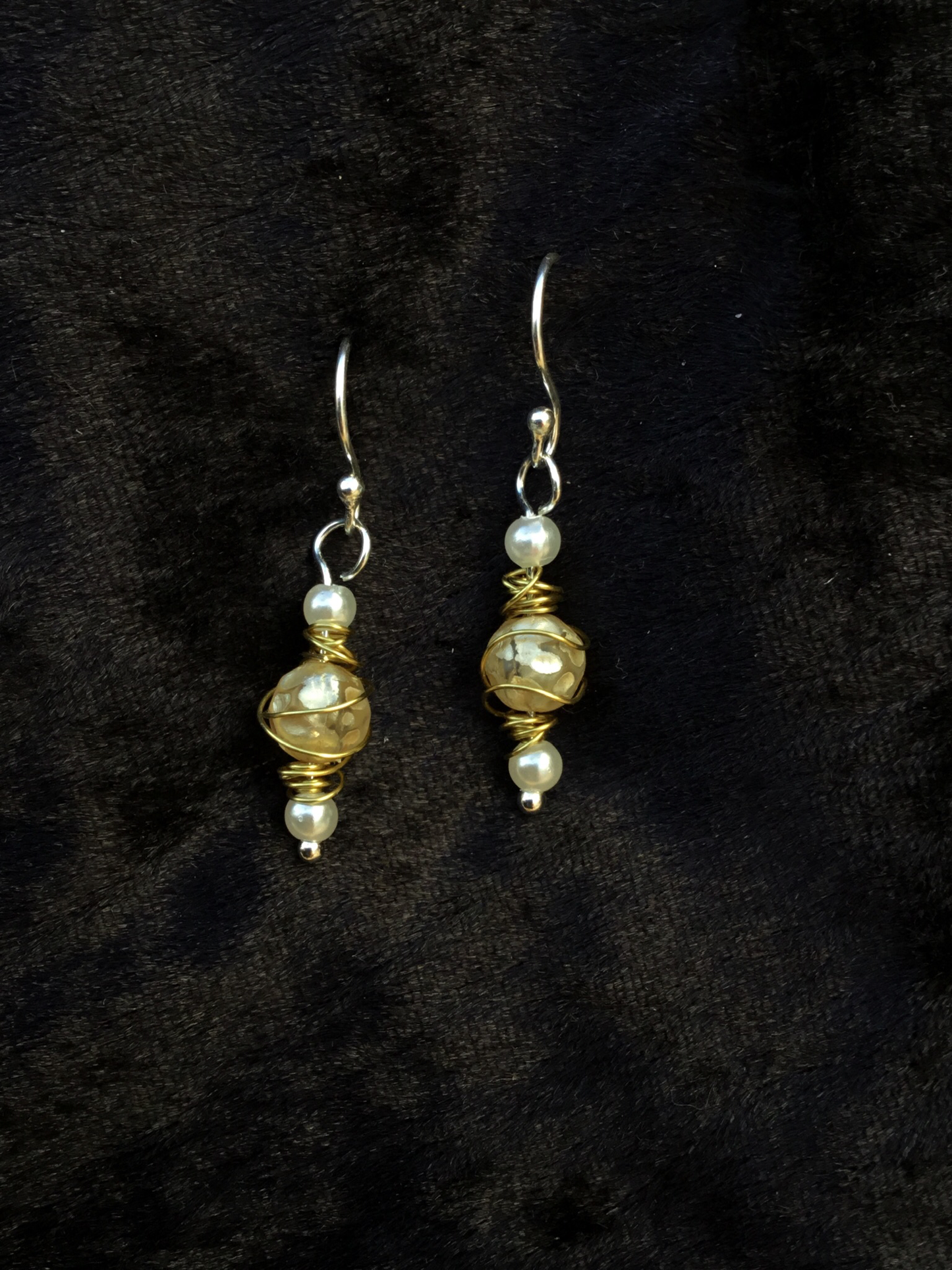 Wire with white & cream bead earrings