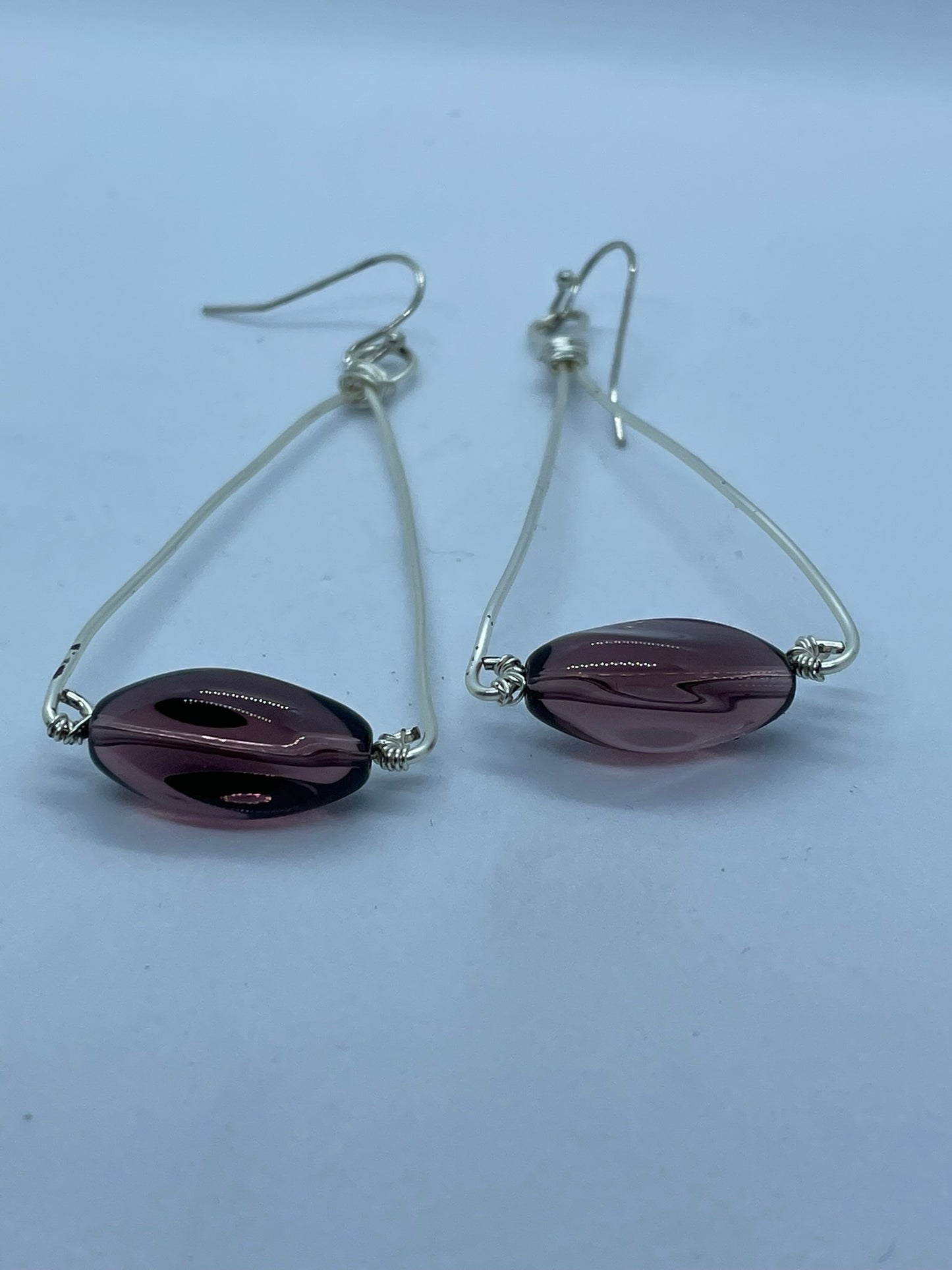 Wire & large purple bead earrings