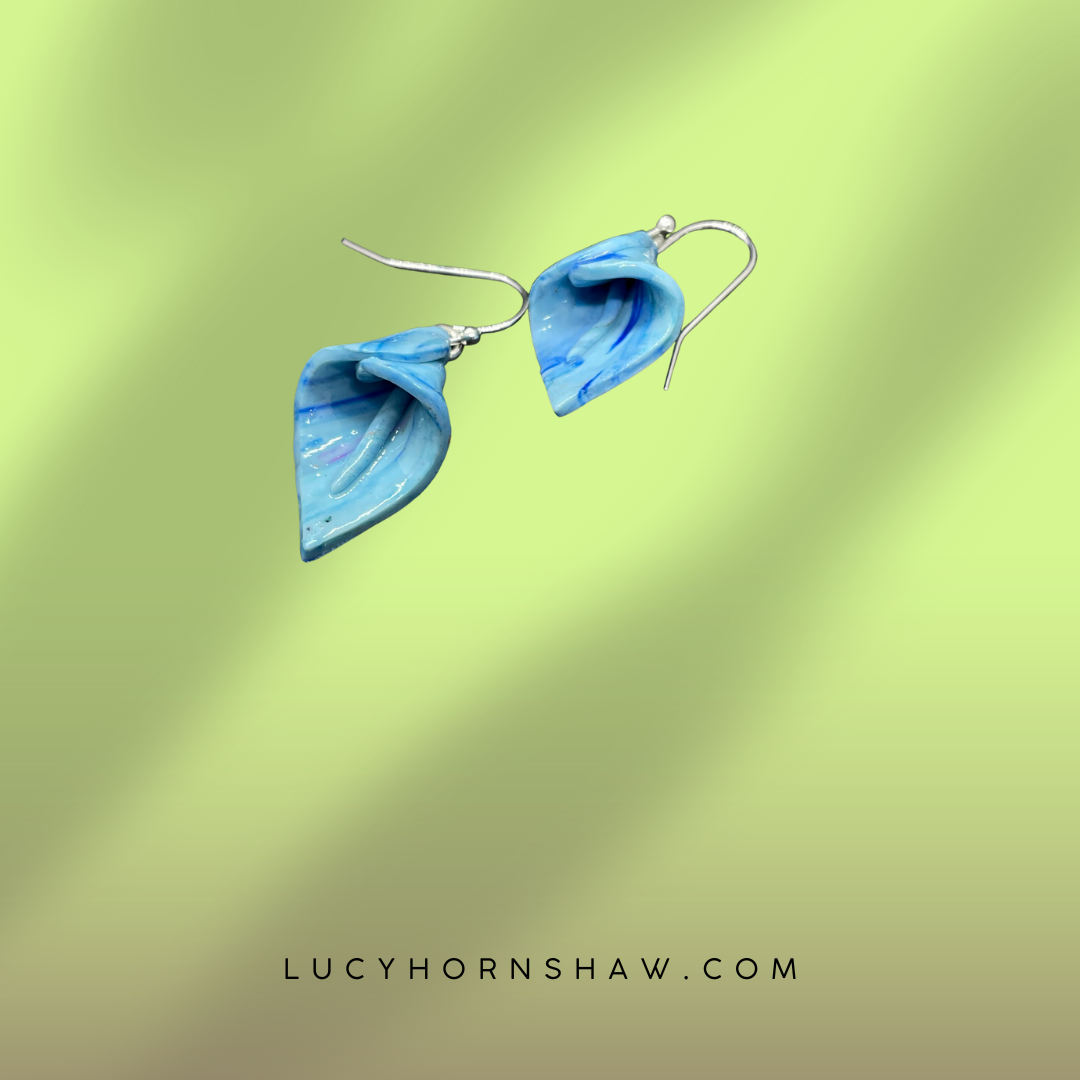 Blue lily Polymer clay earrings silver