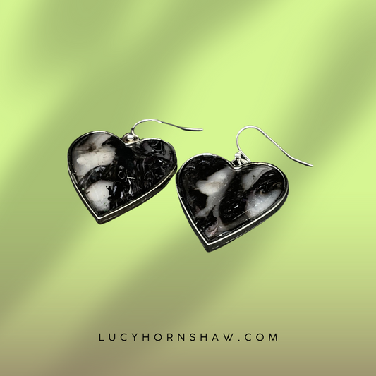Black & grey heart Polymer clay earrings