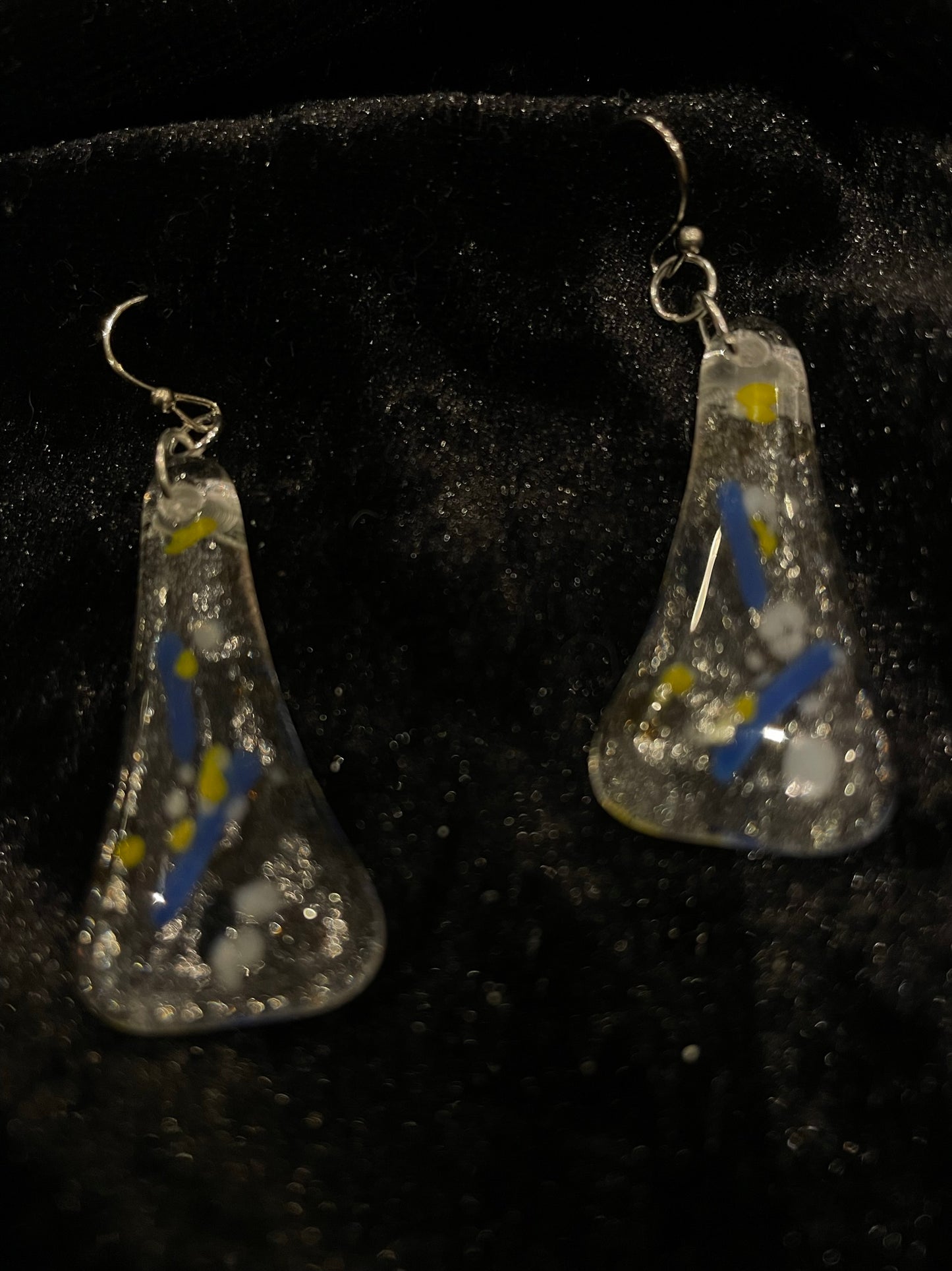 Fused clear & white glass triangle earrings