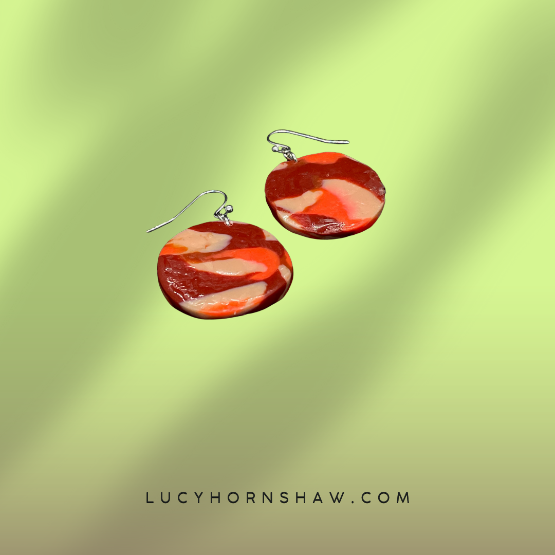 Orange disc Polymer clay earrings