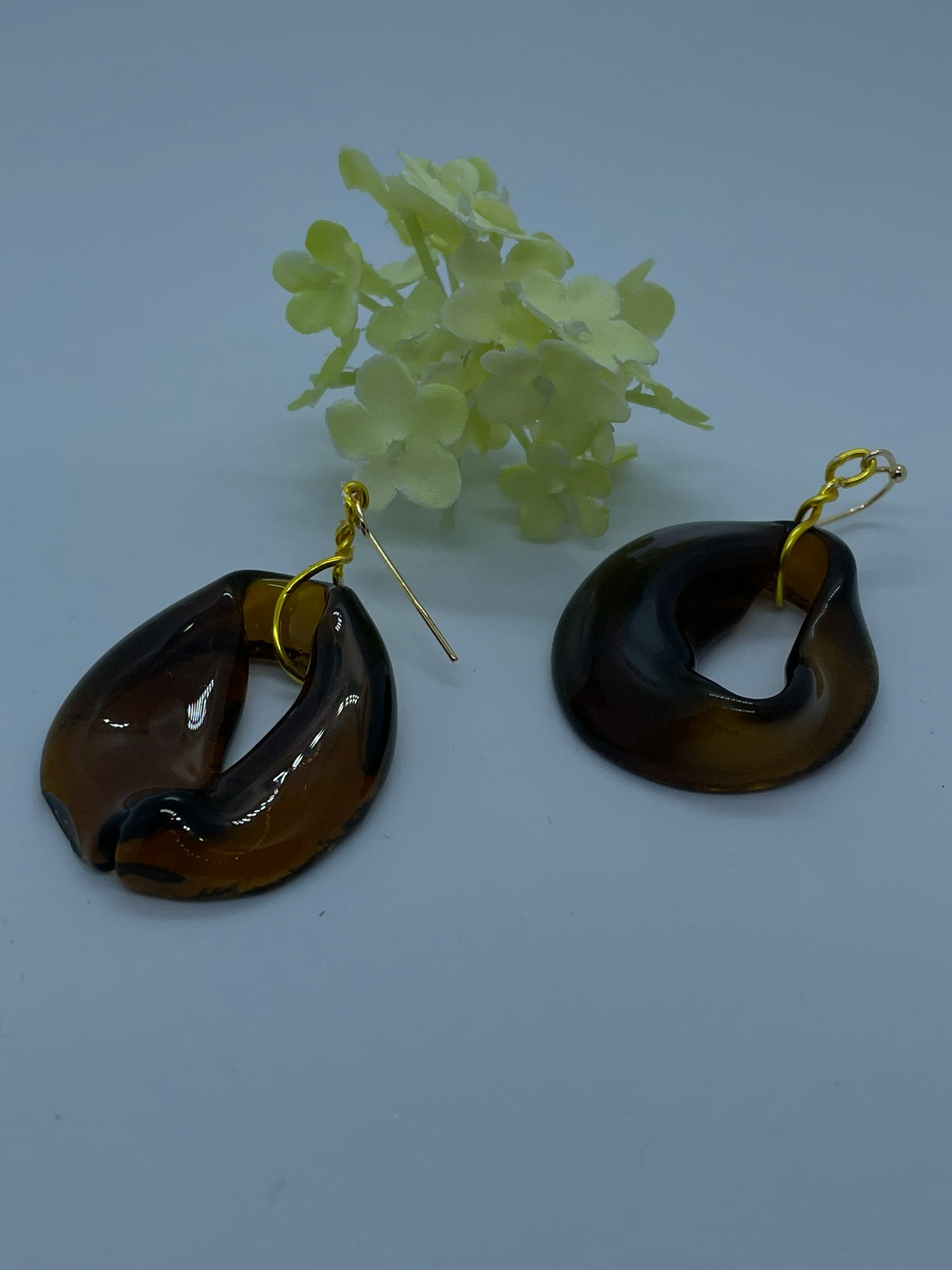 Fused brown glass doughnut earrings