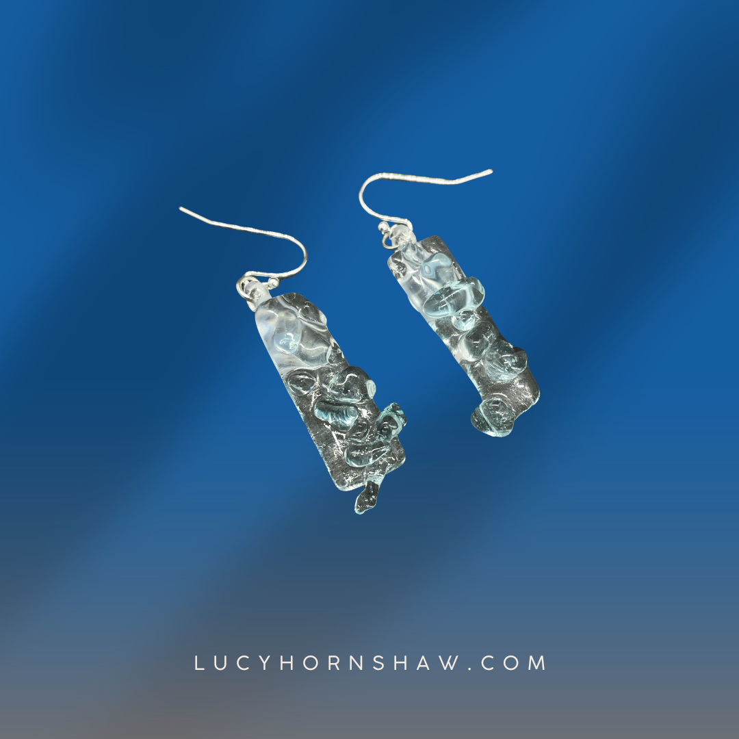 Fused clear and green glass bubbles oblong earrings