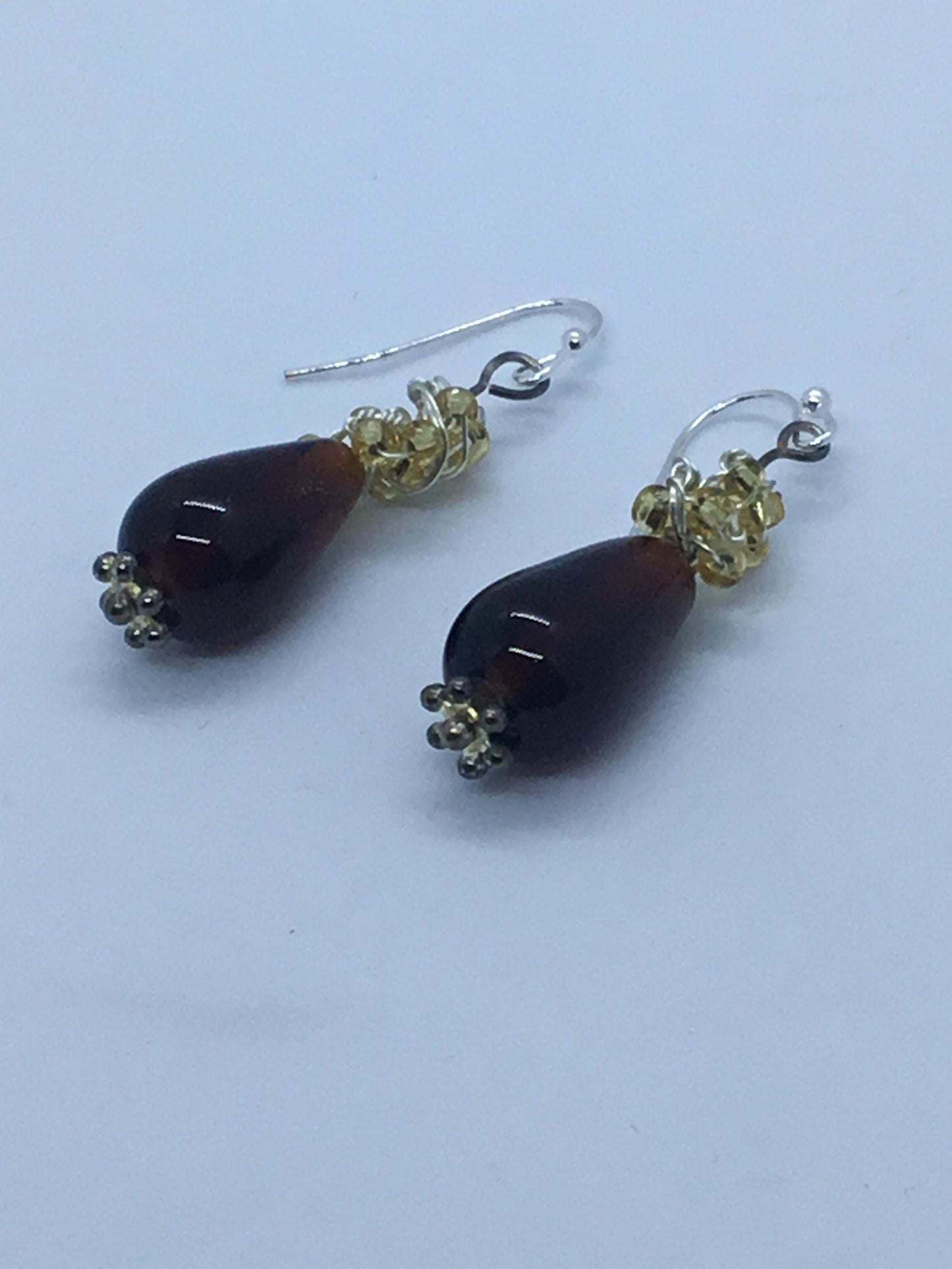 Wire & brown bead earrings with gold wire detail
