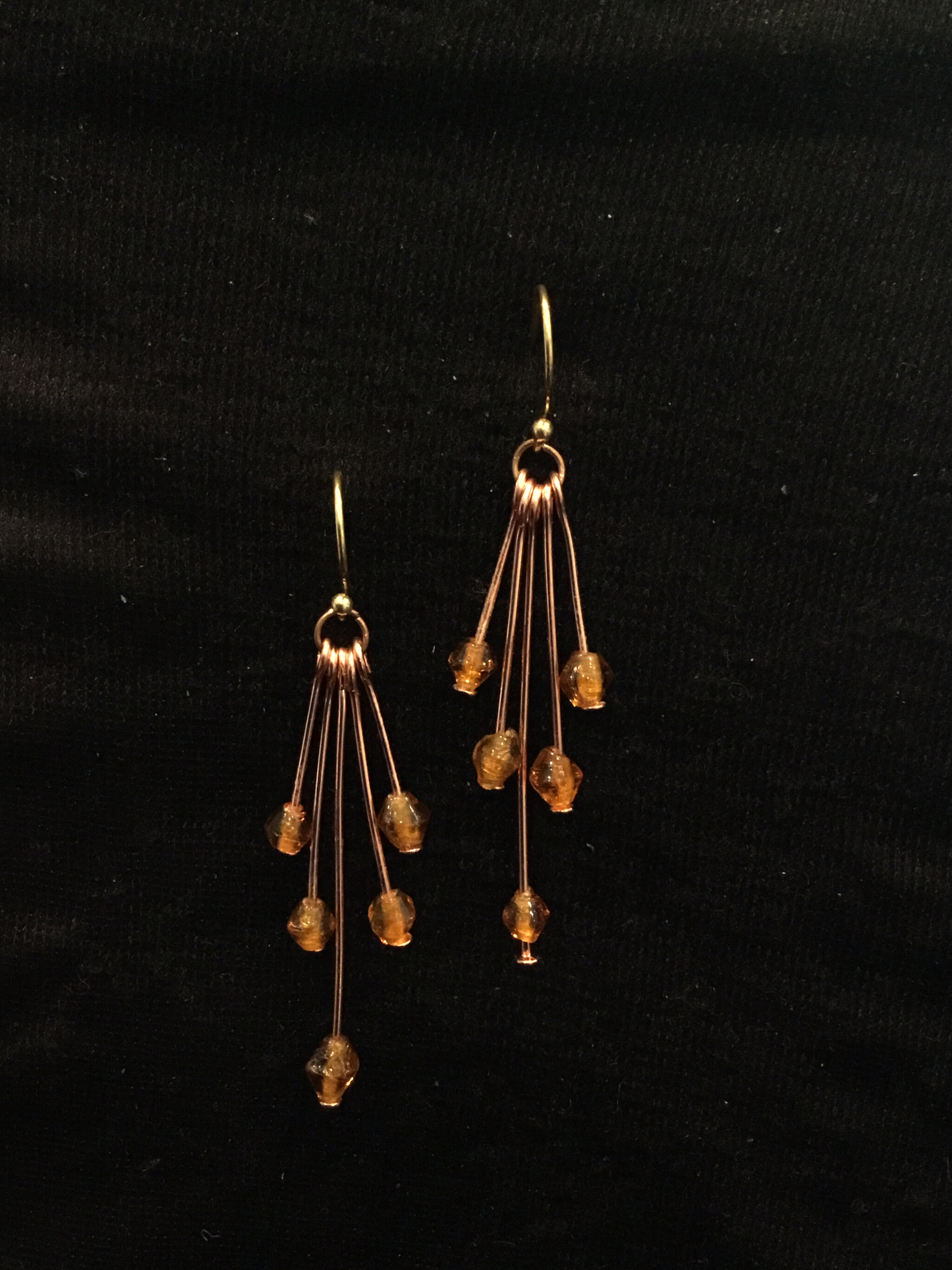 Wire & 5 brown bead earrings