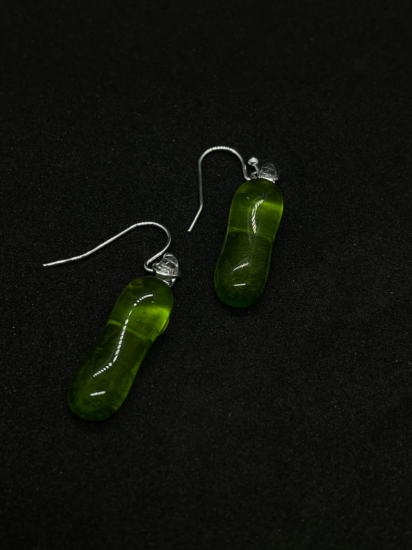 Fused green with lime glass oblong earrings