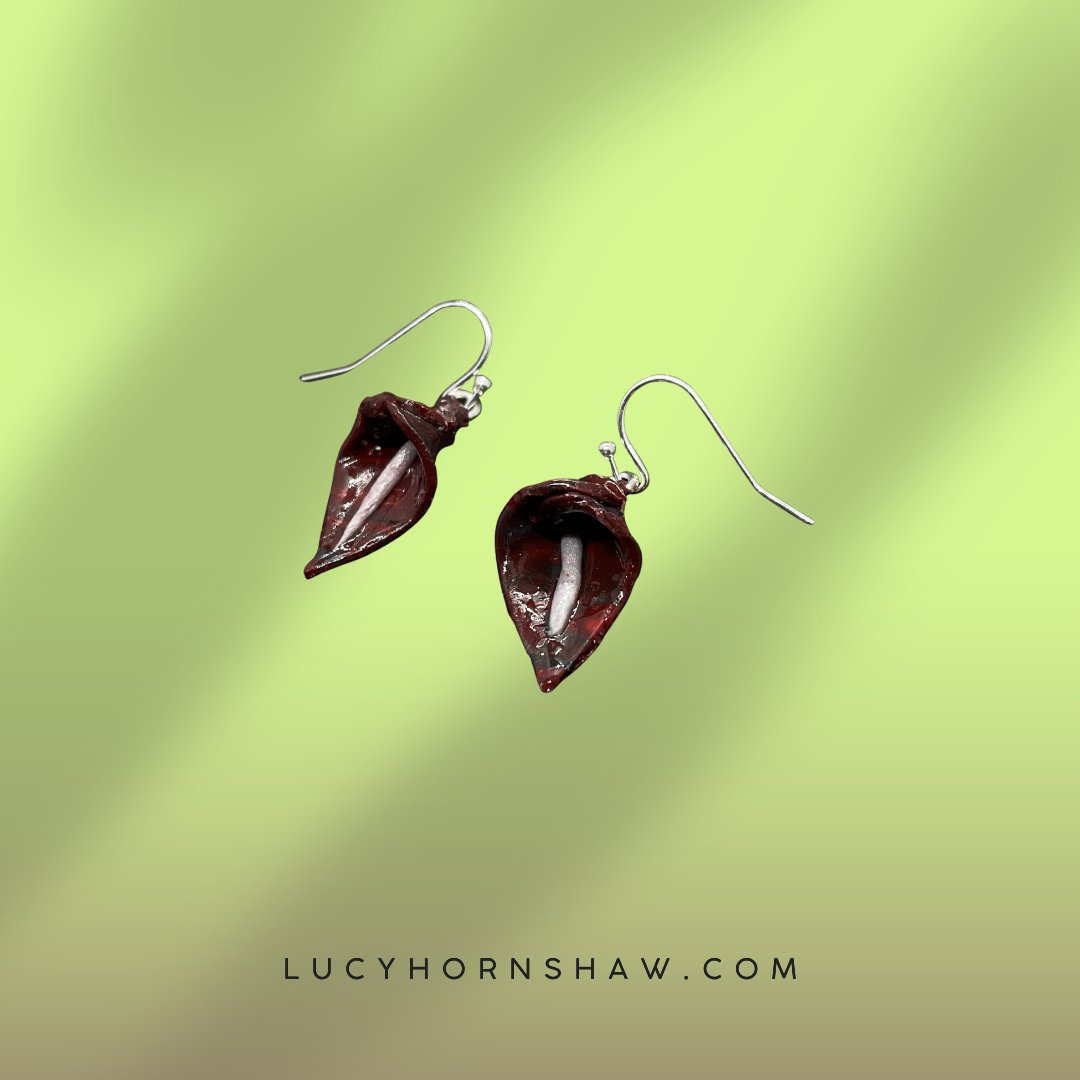 Deep red & white lily Polymer clay earrings