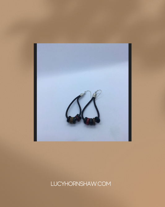 Black leather cord with beads earrings