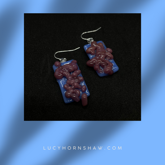 Fused blue & pink glass oblong earrings