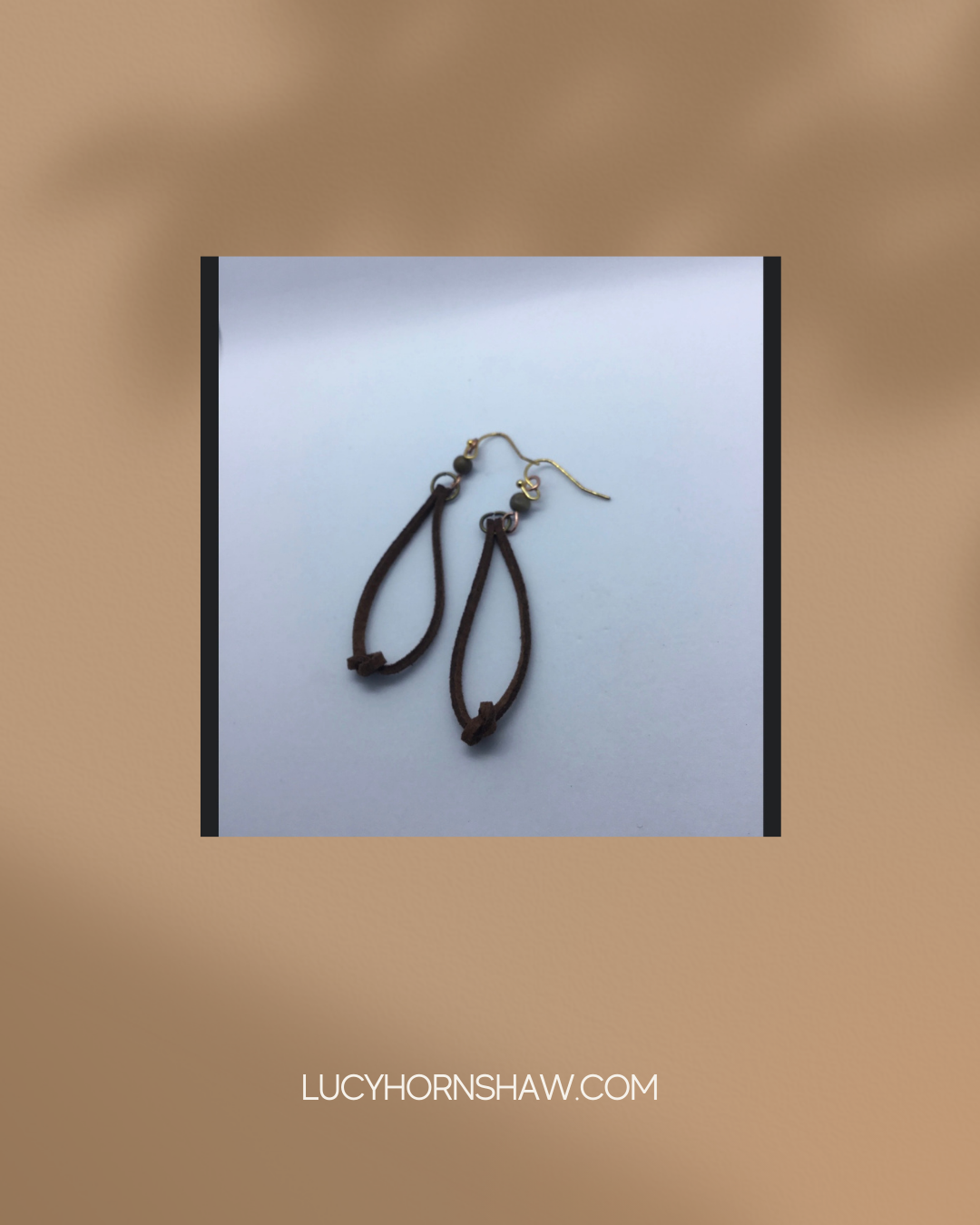 Brown leather cord knot earrings with bead