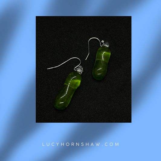 Fused green with lime glass oblong earrings