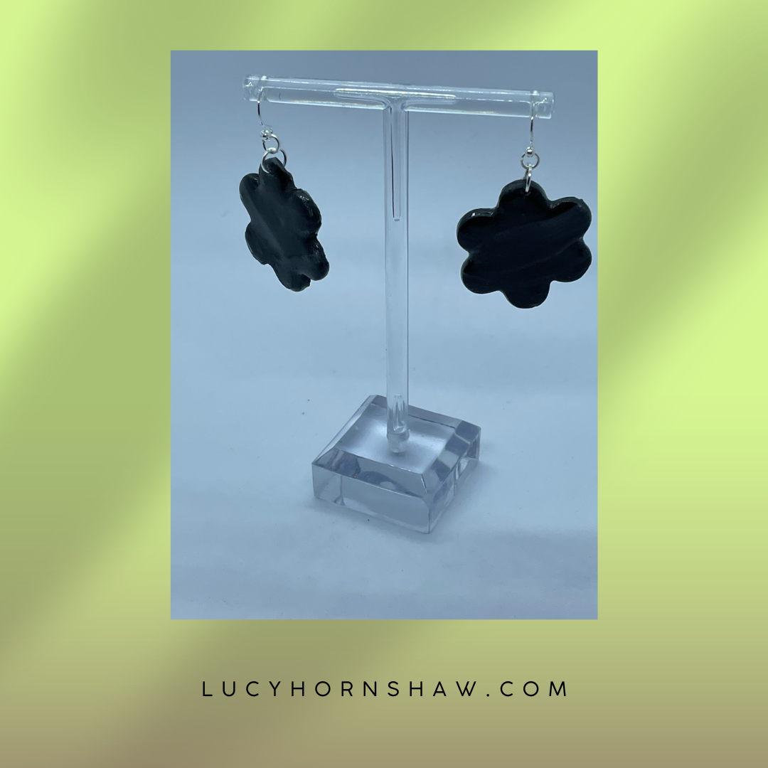 Black & grey flower Polymer clay earrings