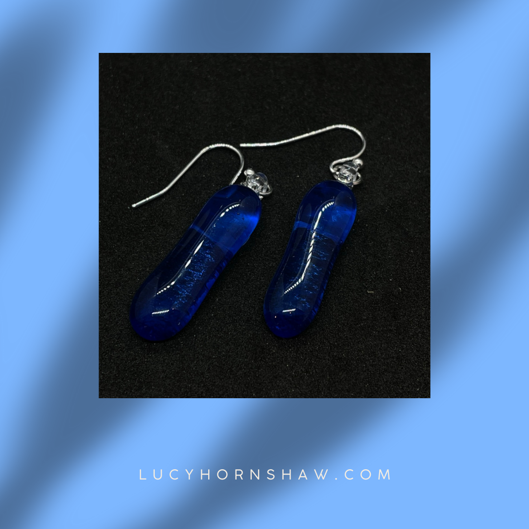Fused dark blue glass oblong earrings