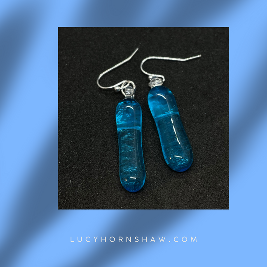 Fused bright blue glass oblong earrings
