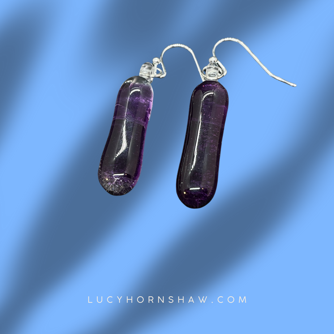 Fused purple glass oblong earrings