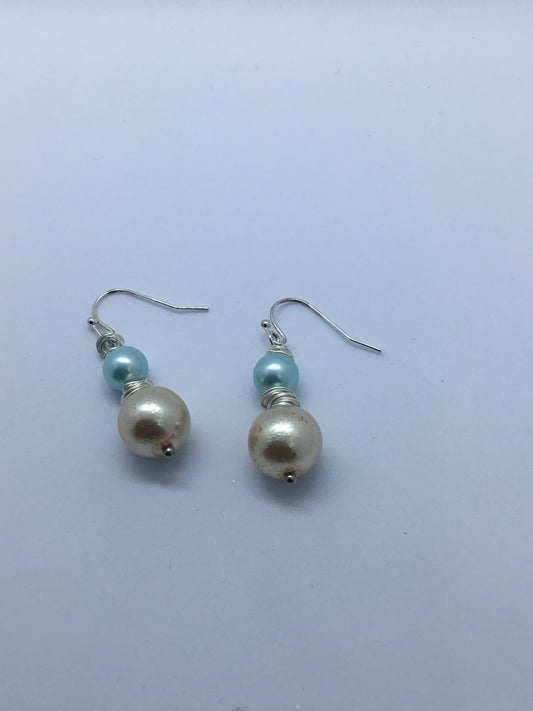 Wire with white & blue pearl earrings