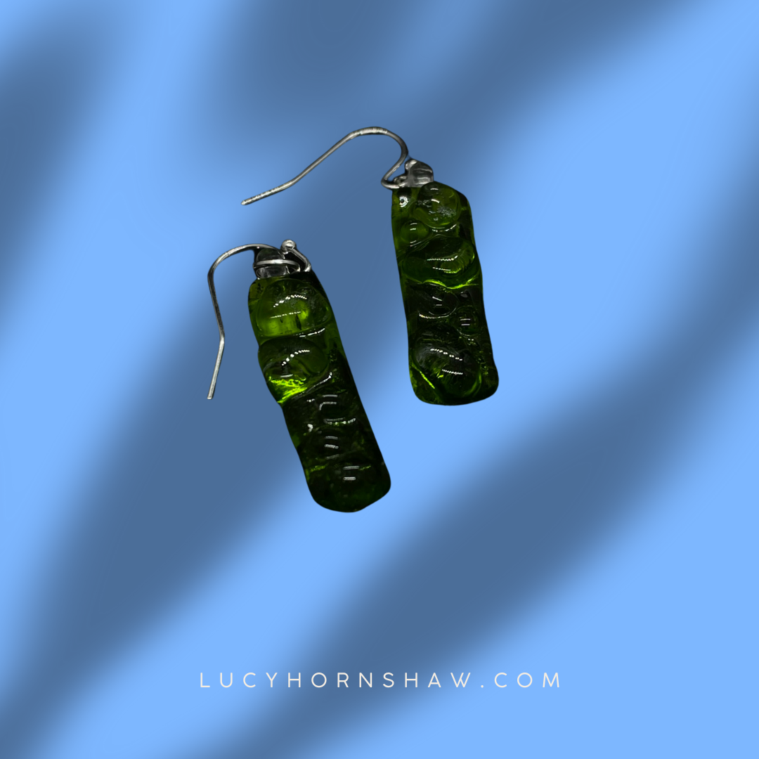 Fused bottle green glass drop earrings