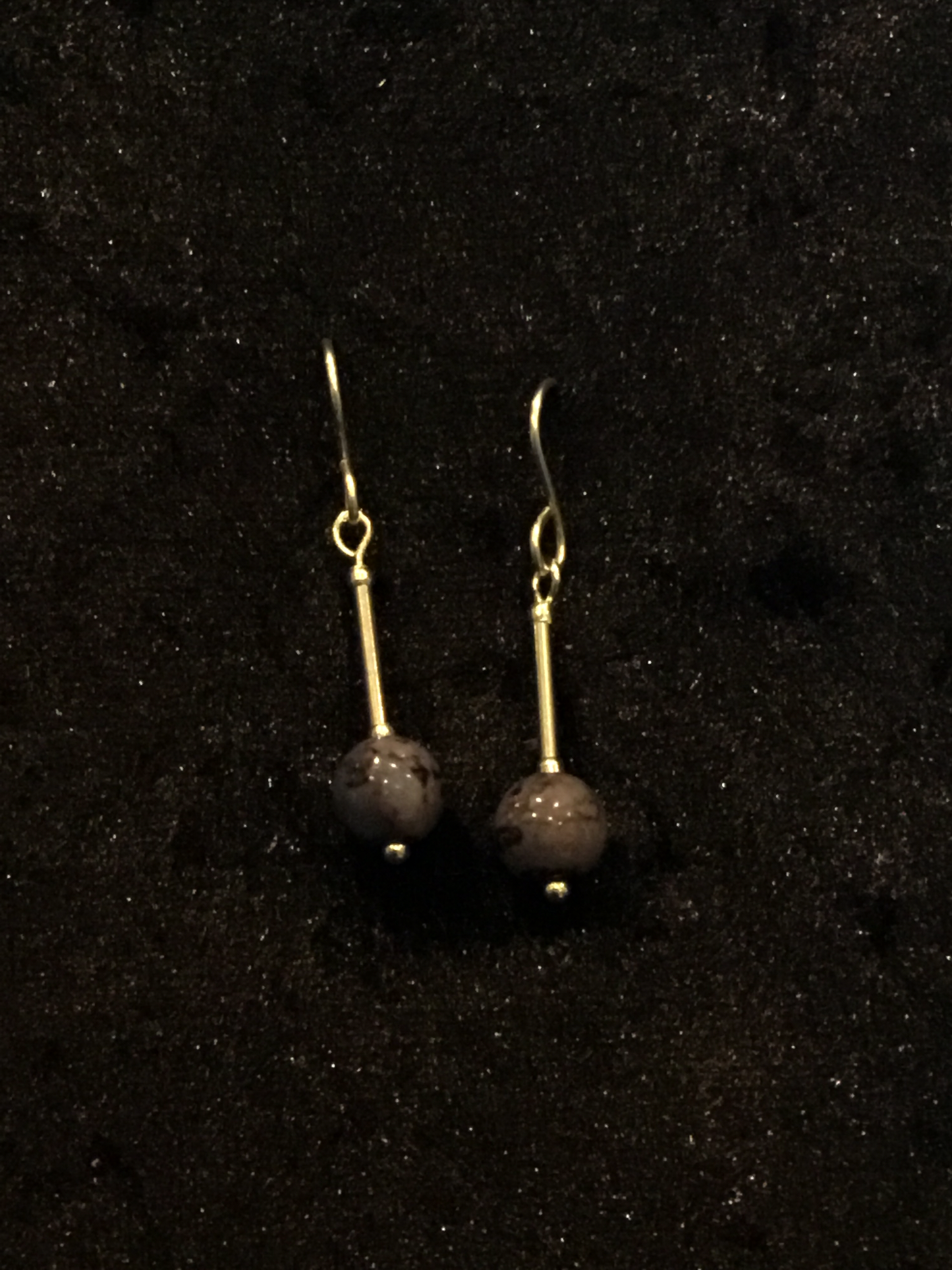 Wire & grey bead earrings on silver rod drop