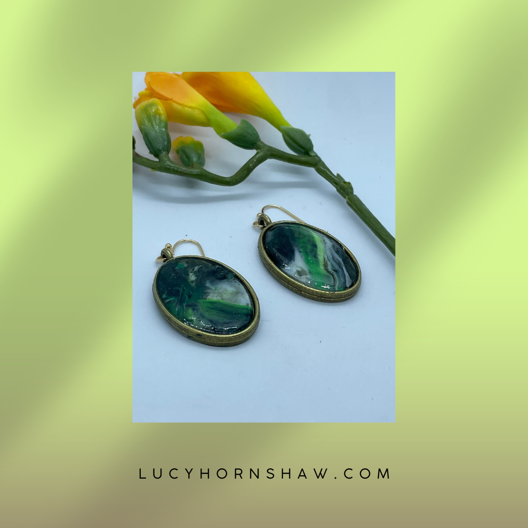 Green oval Polymer clay earrings