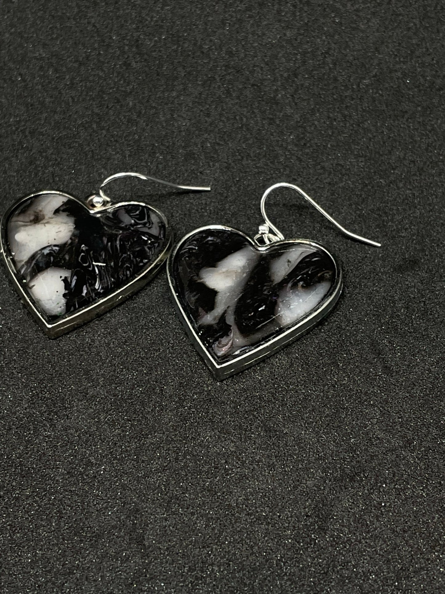 Black & grey heart Polymer clay earrings