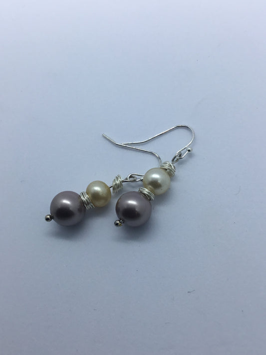 Wire with white & mauve pearl earrings
