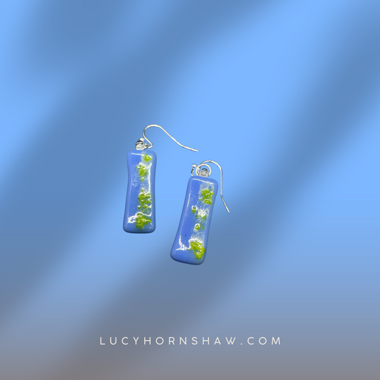 Fused blue and green glass oblong earrings