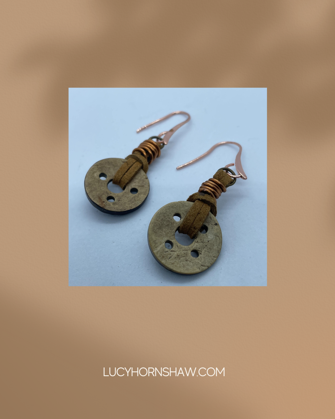 Brown leather cord earrings with bead