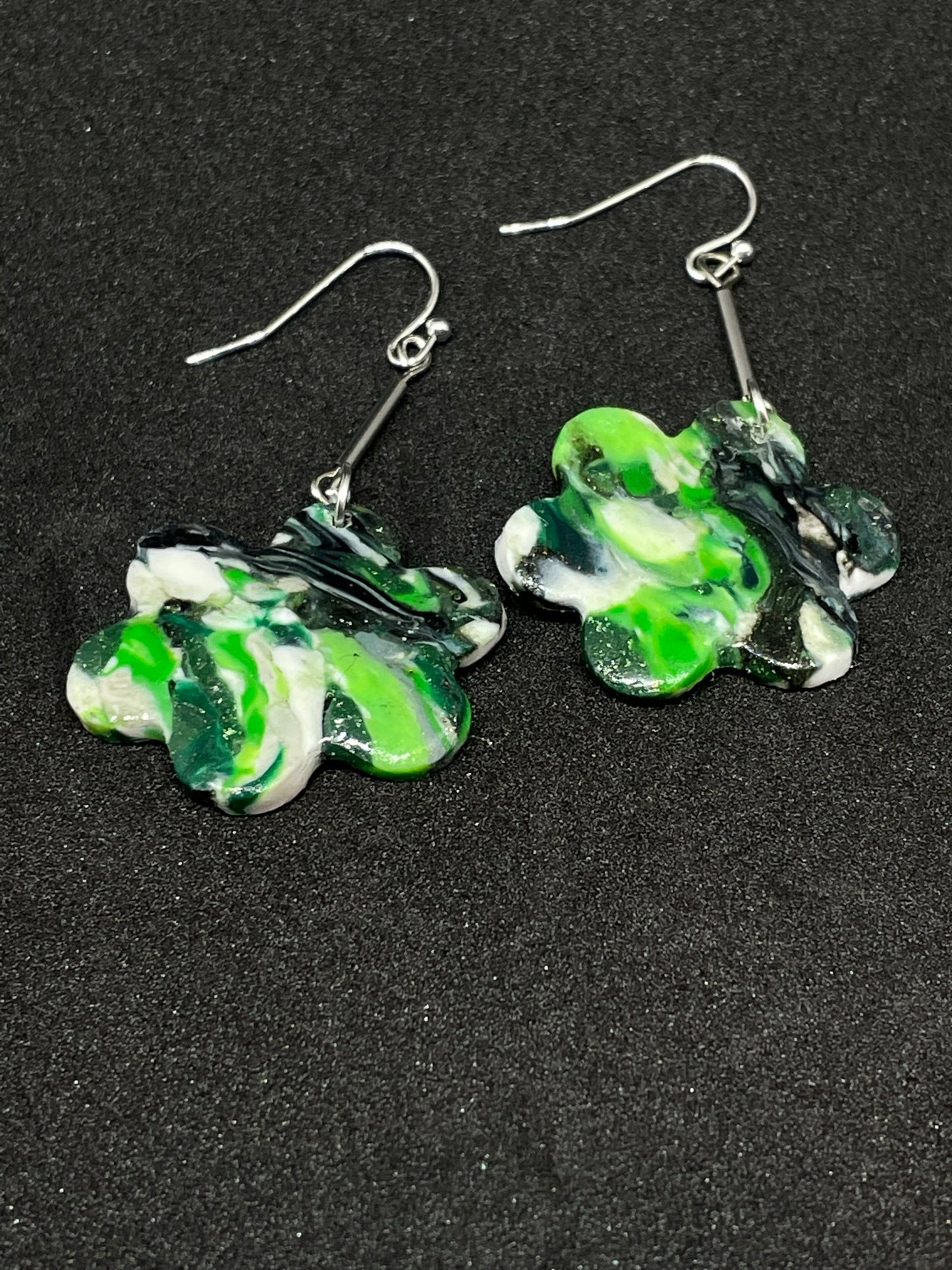 Green and white flower Polymer clay earrings