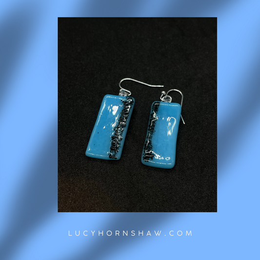 Fused blue & black glass oblong earrings