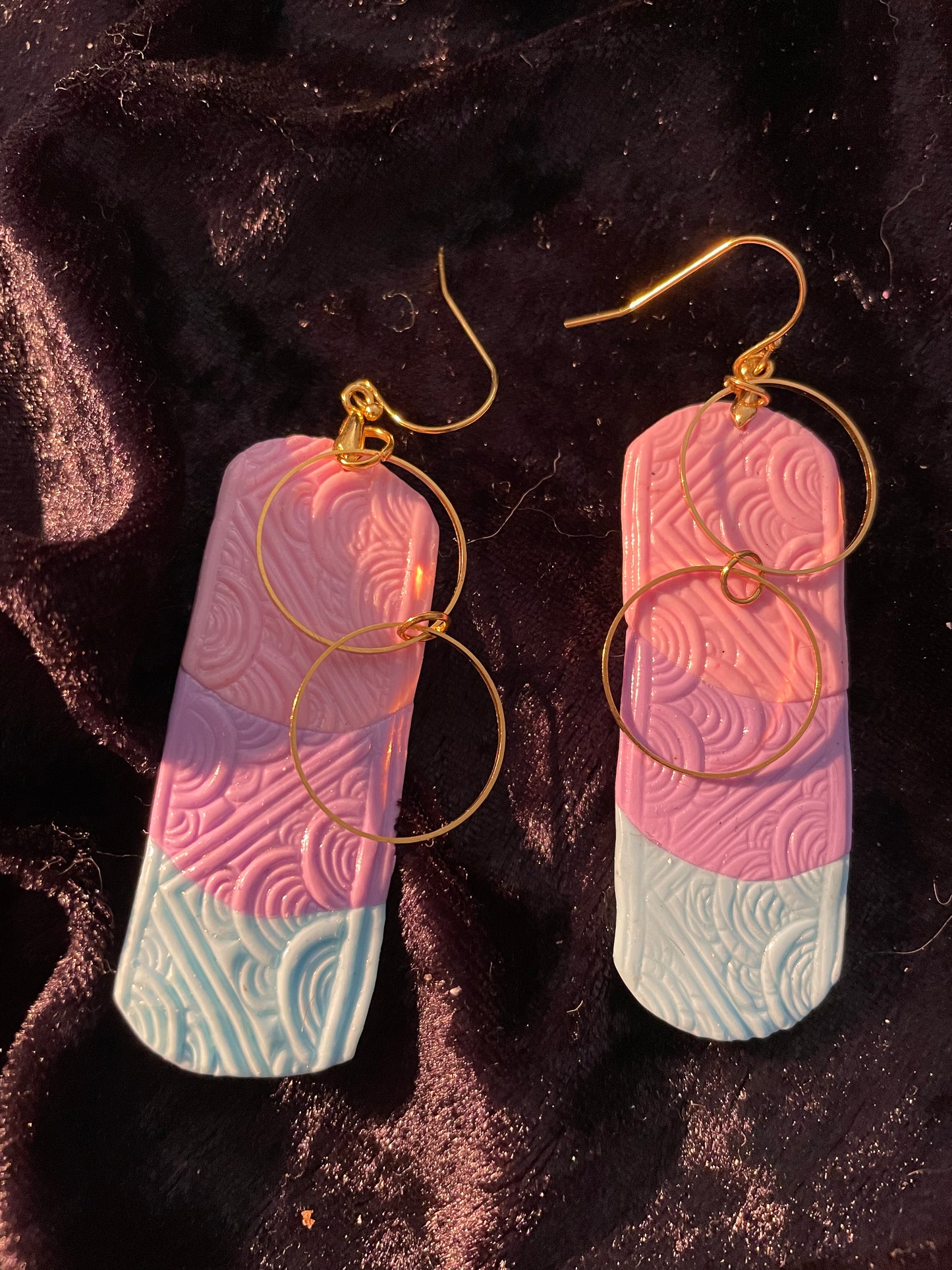 Pink & blue Polymer clay earrings with gold rings
