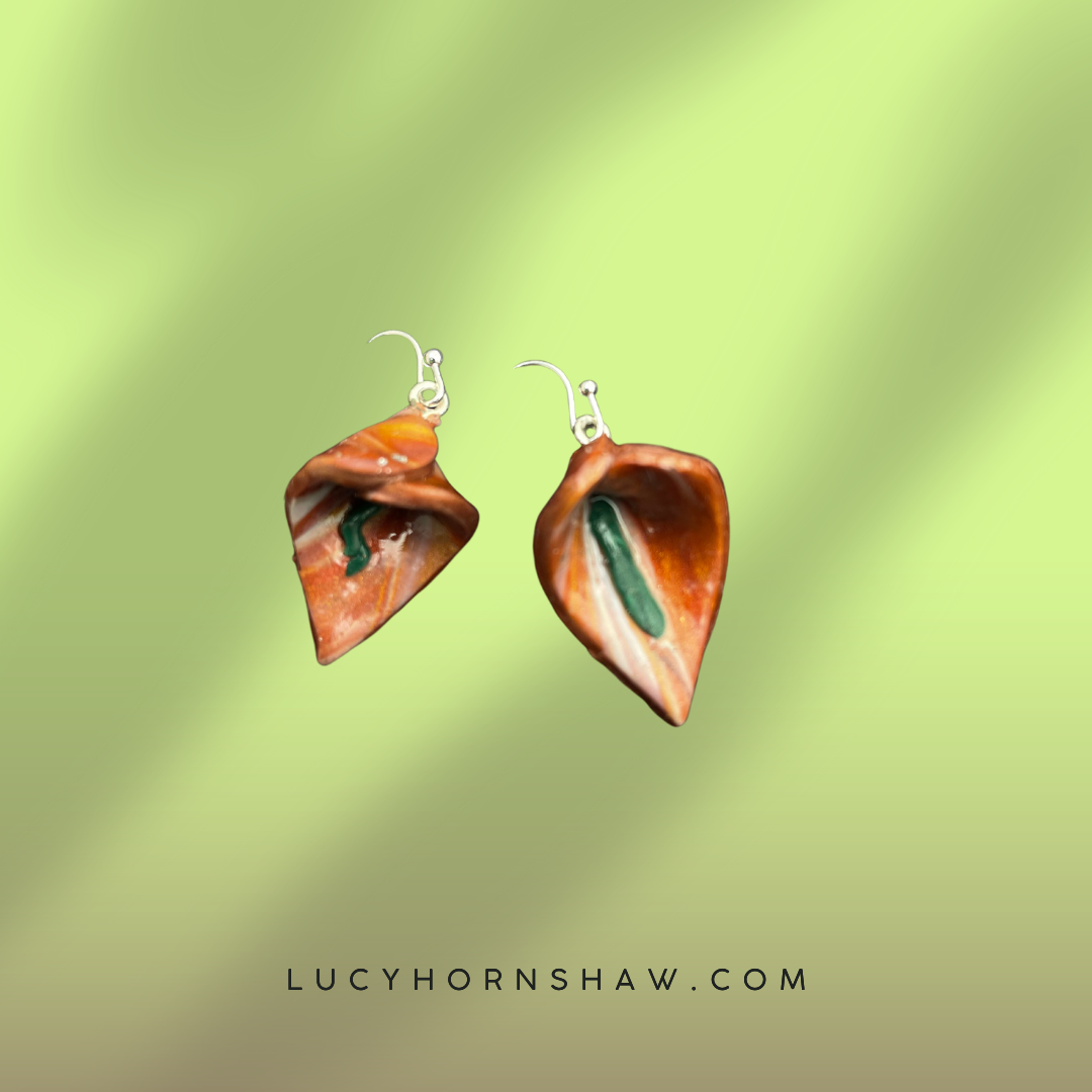 Orange & green lily Polymer clay earrings