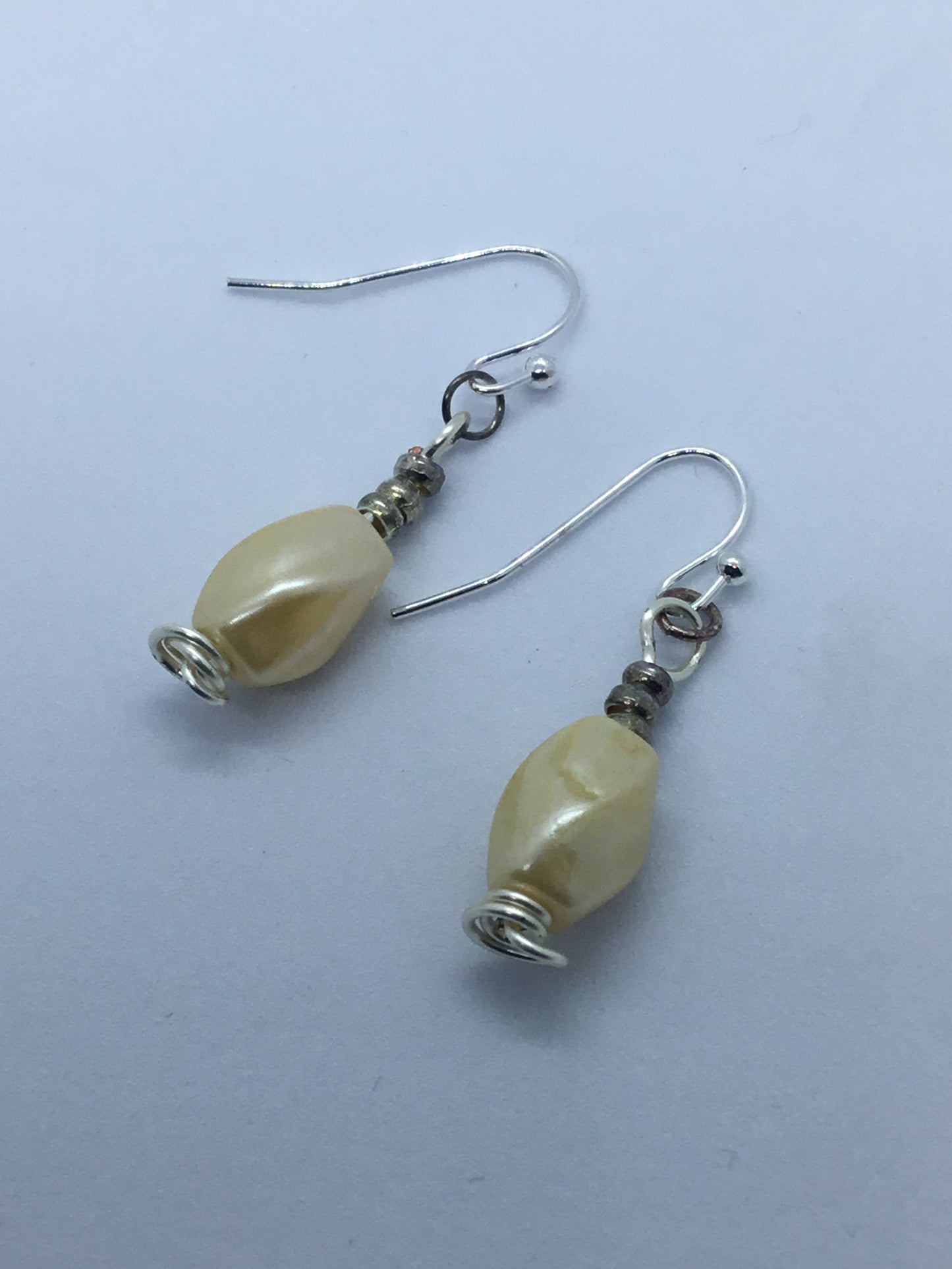 Wire & cream bead earrings