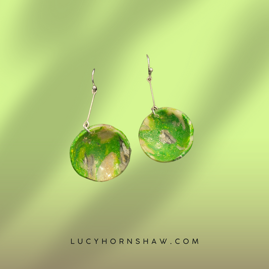 Green concave disc Polymer clay earrings