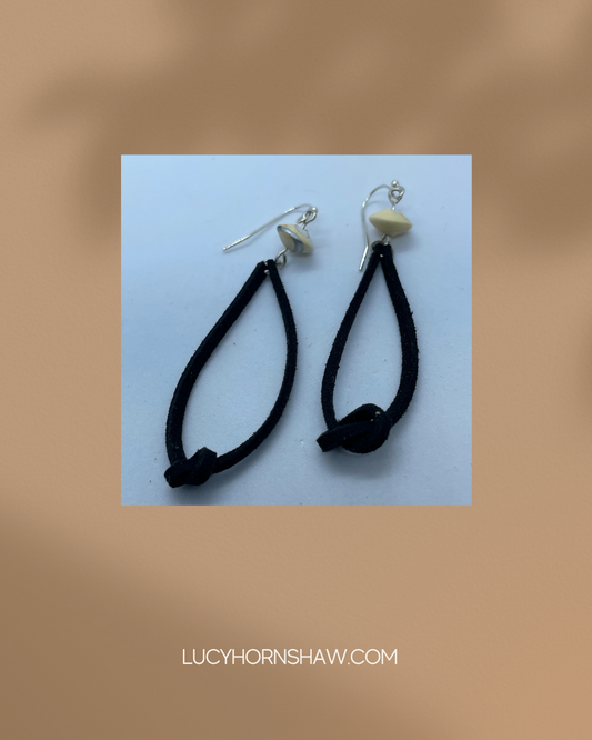 Black knot leather cord earrings