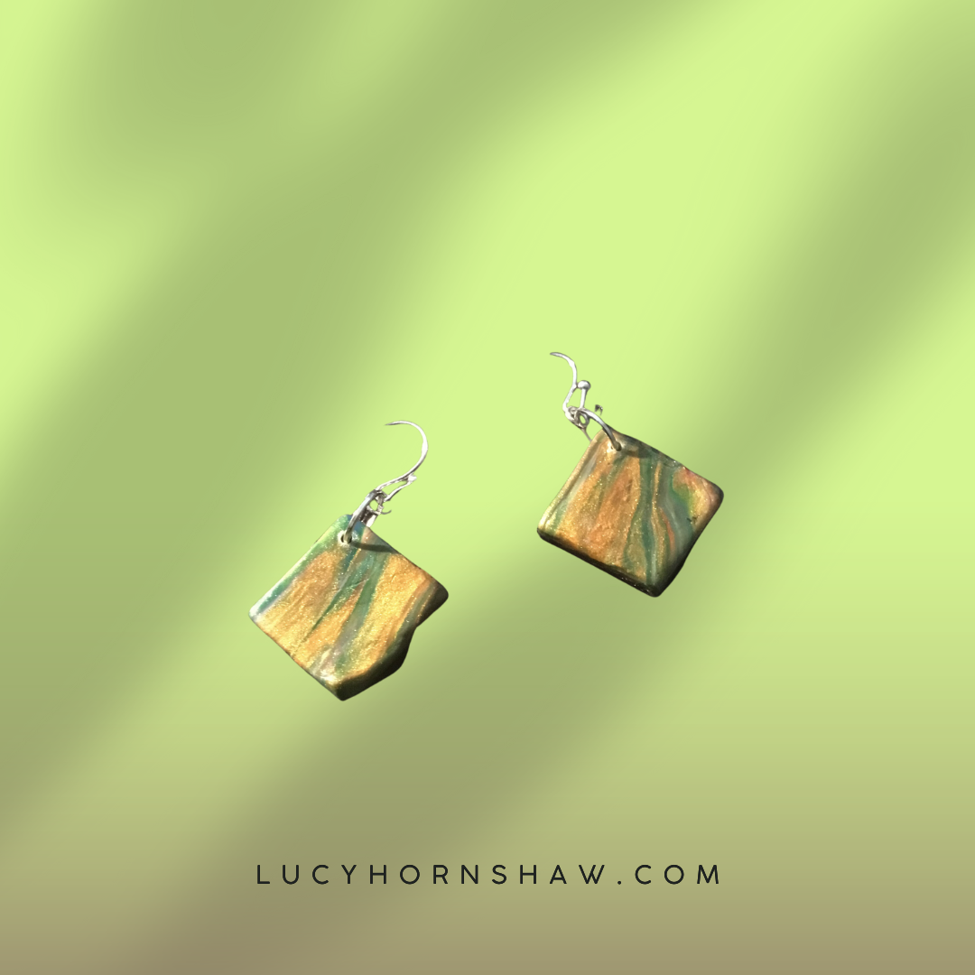 Gold & green Polymer clay earrings