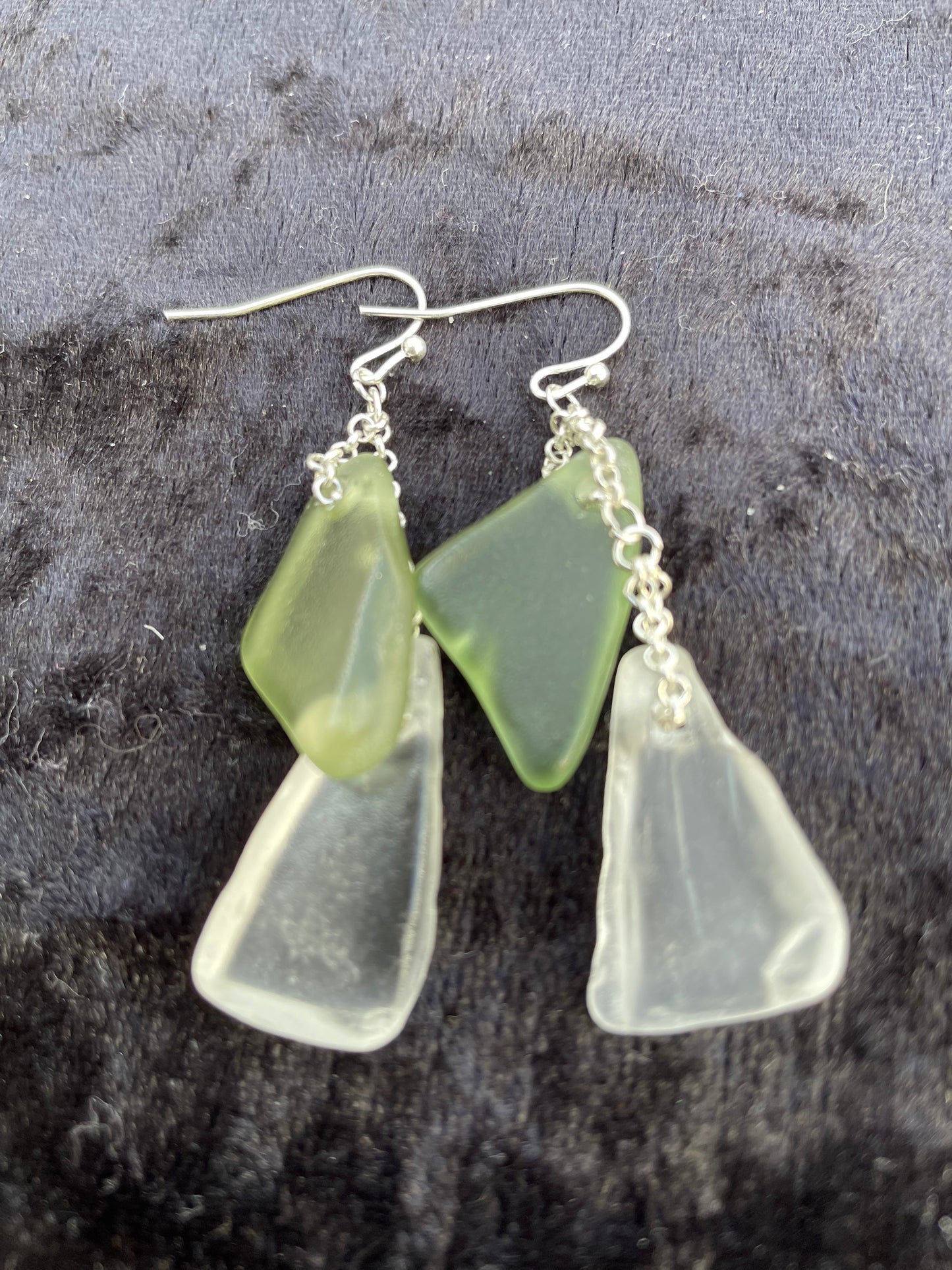 Green & white Seaglass earrings