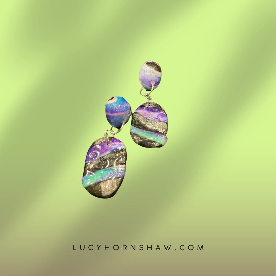 Green, blue & lilac Polymer clay earrings