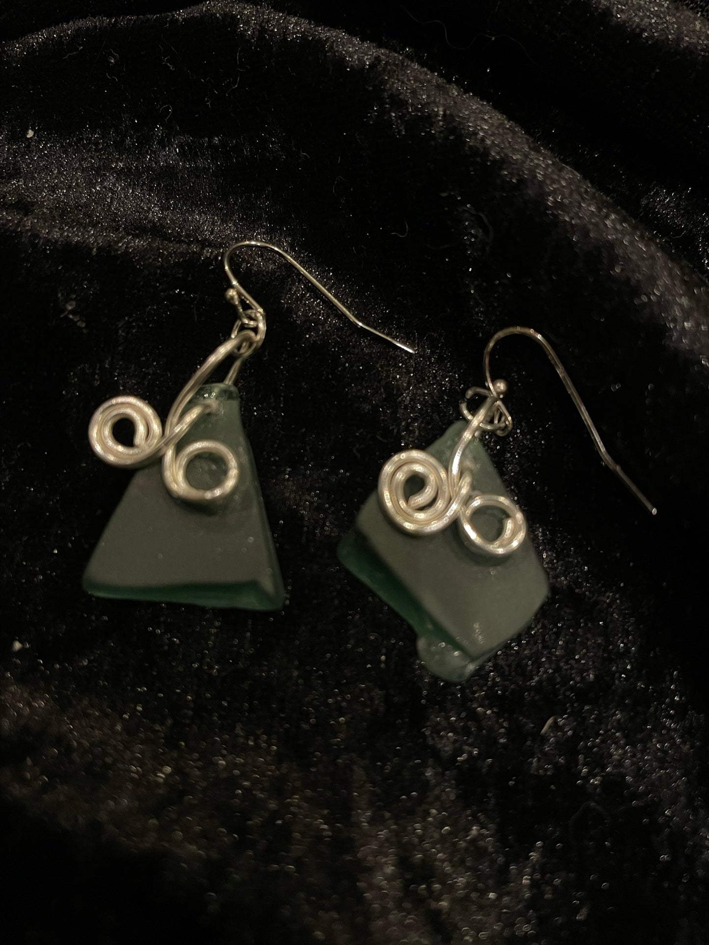 Green Seaglass earrings with silver wire wrap
