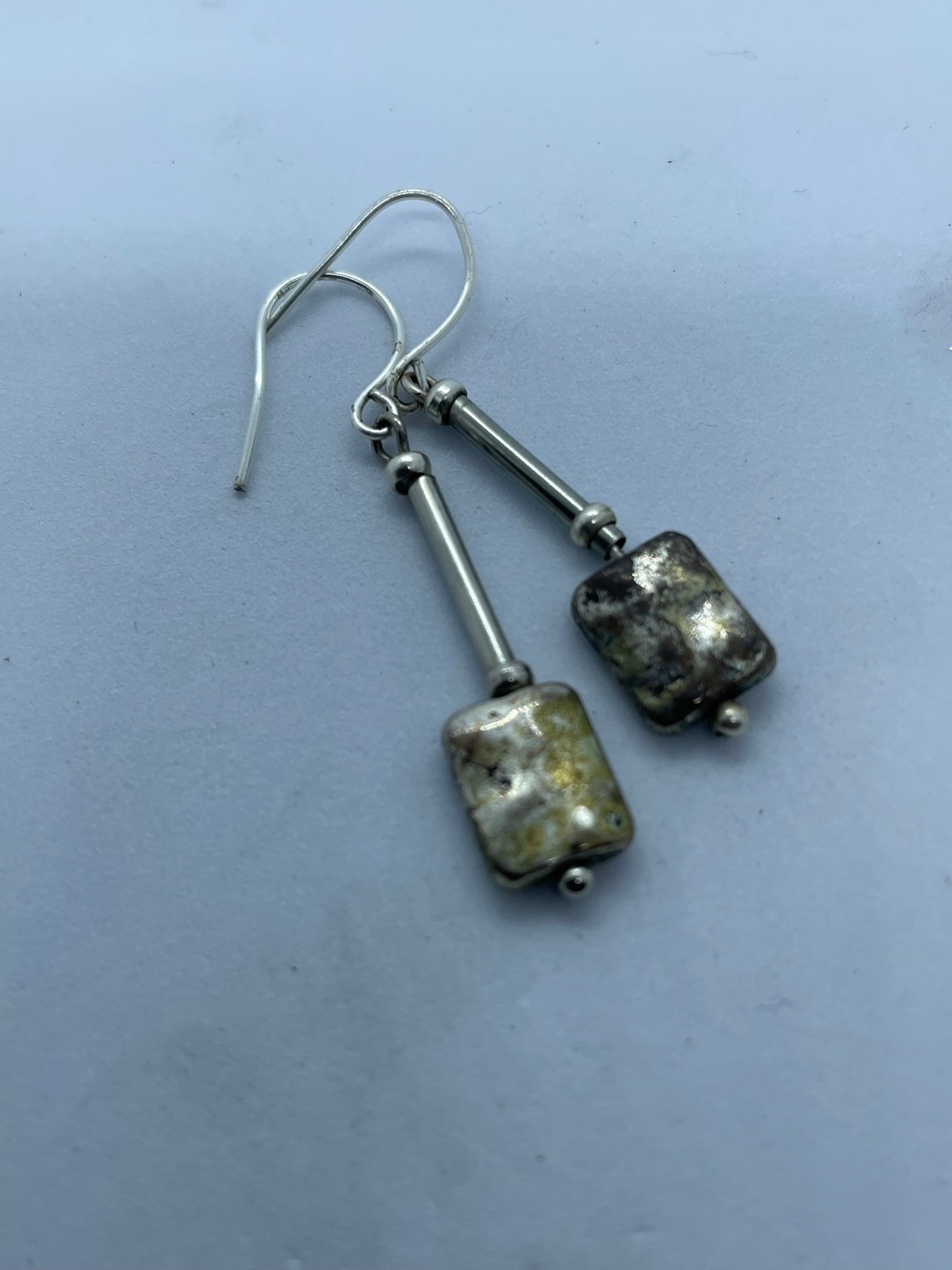 Wire with silver oblong drop earrings