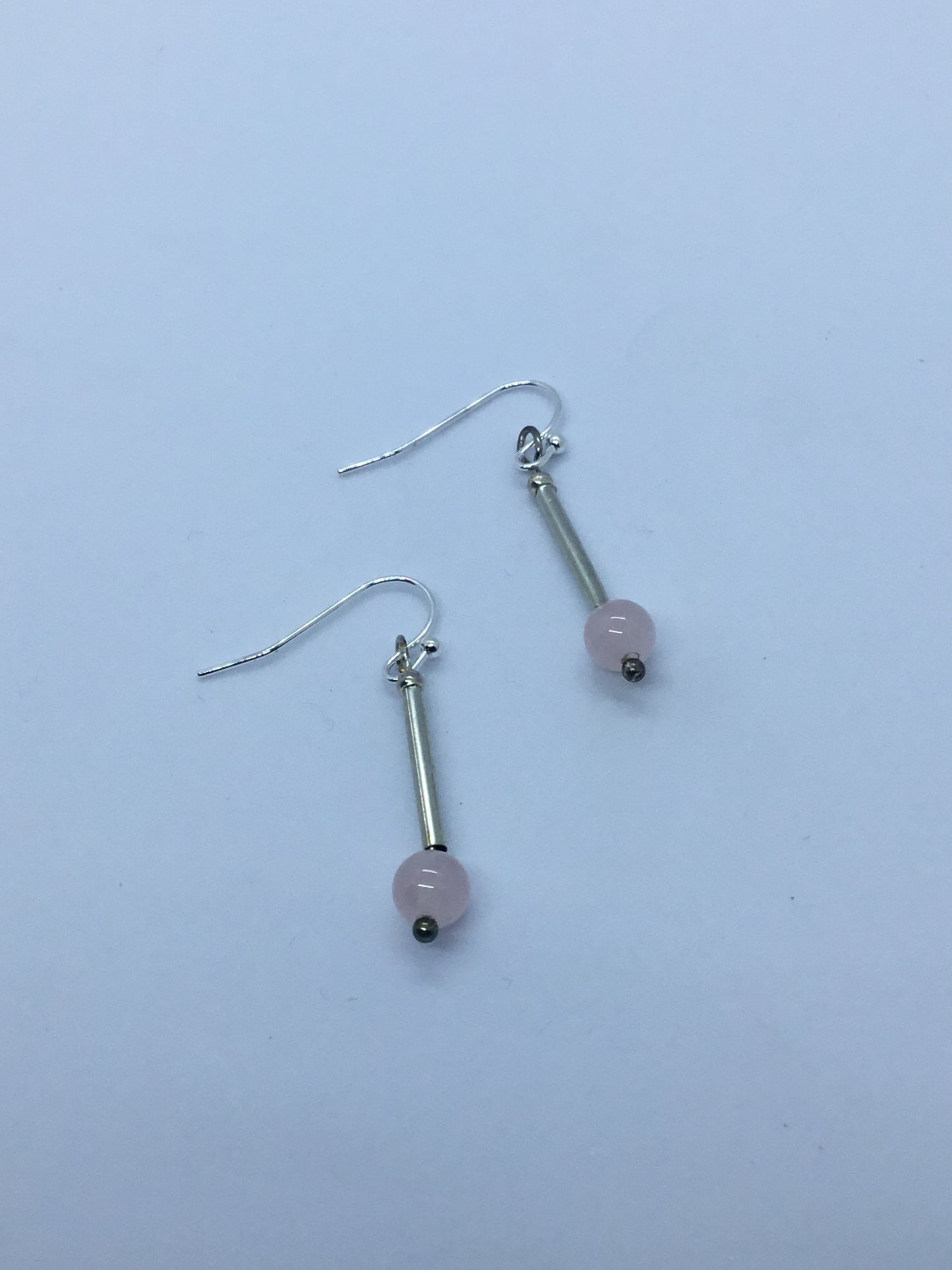Wire & pink bead earrings on silver red drop