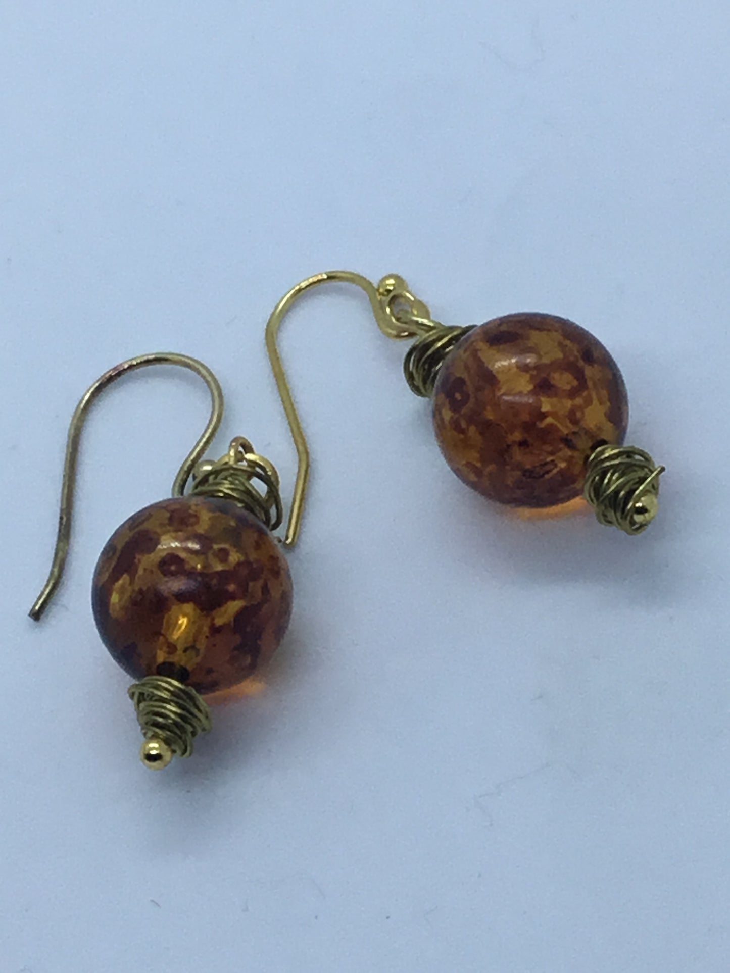 Wire & brown bead earrings