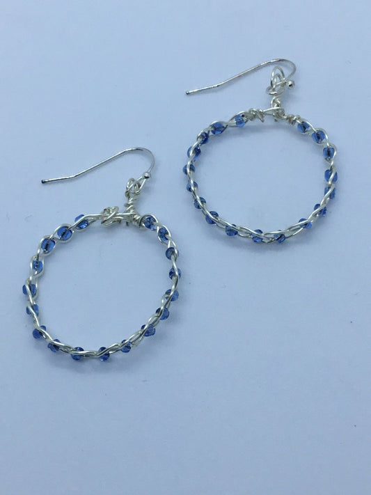 Wire & blue bead platt earrings