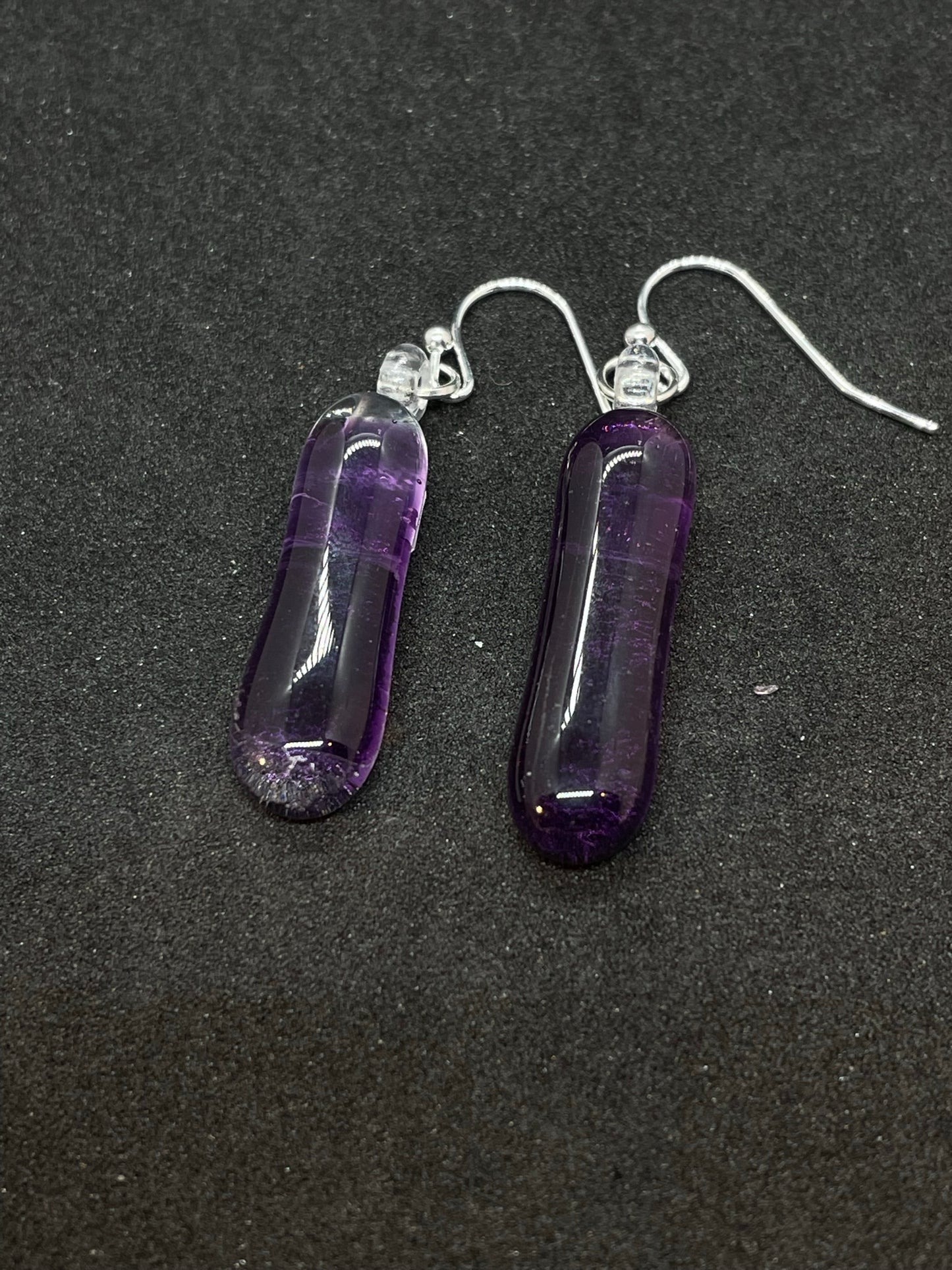 Fused purple glass oblong earrings