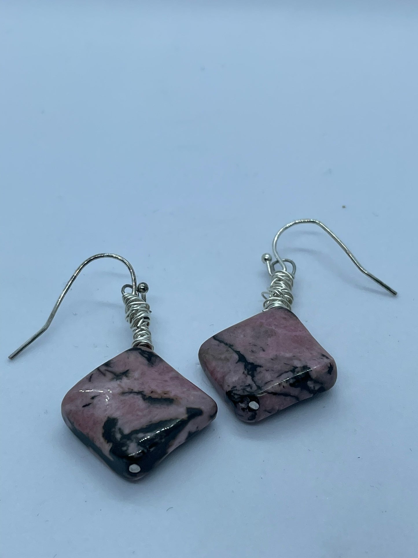 Wire with pink & black bead earrings