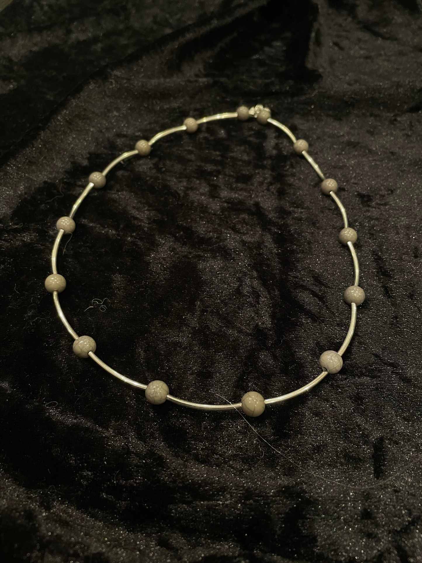 Wire & grey bead necklace