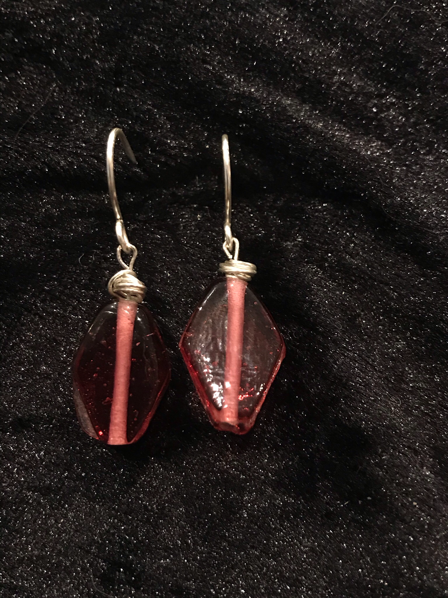 Wire & pink bead earrings