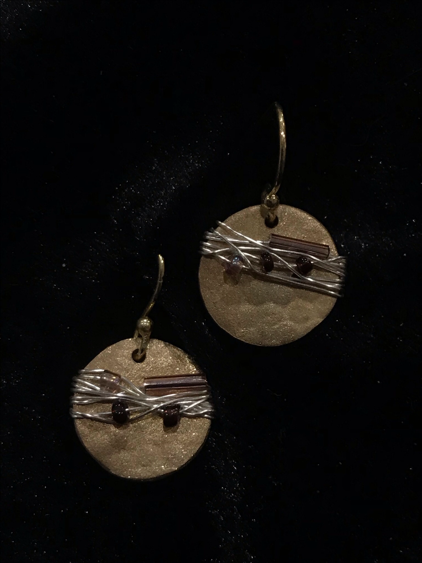 Bronze disc and bead earrings