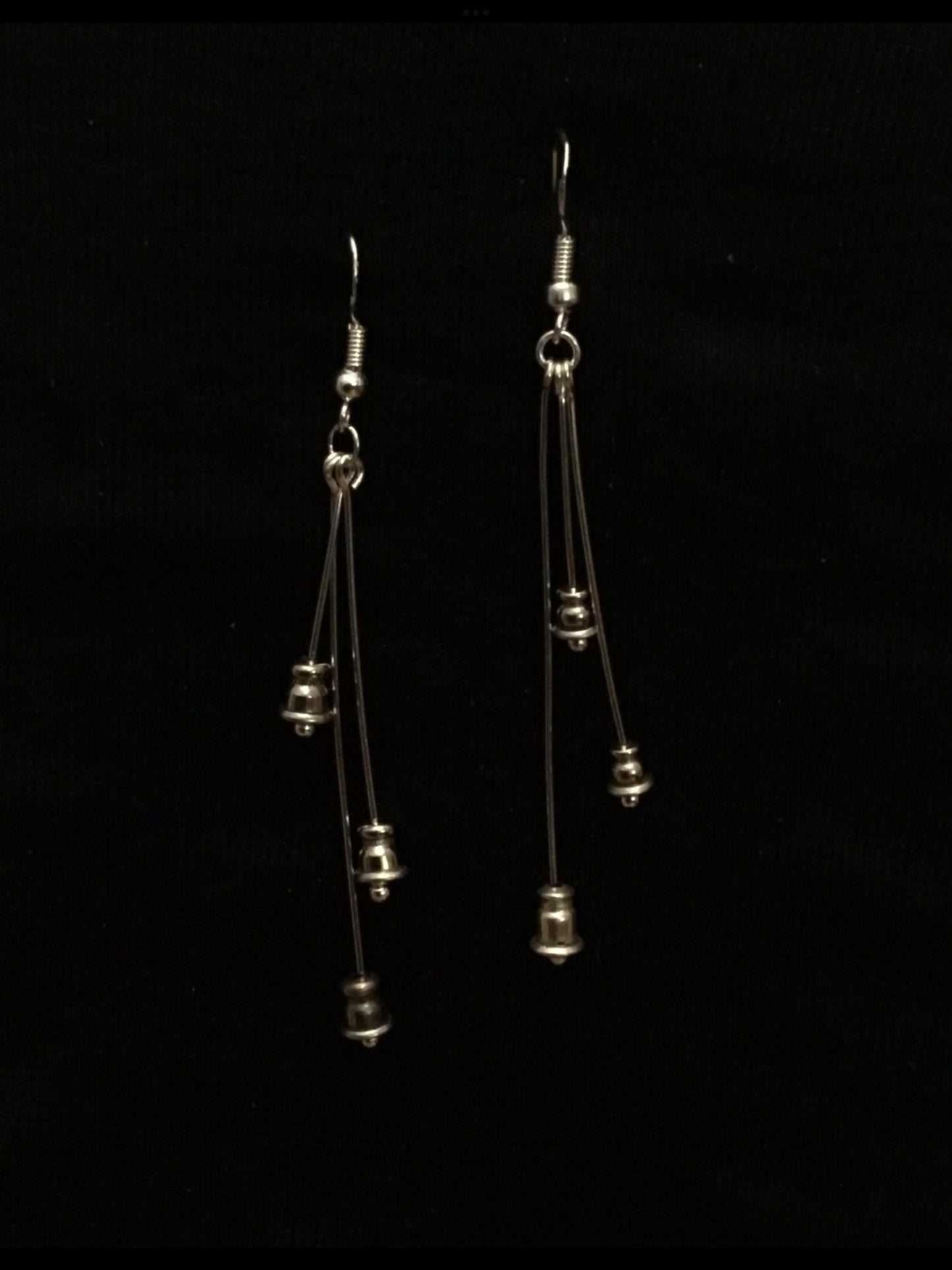 Silver drop earrings with silver bells, approx 3cm long